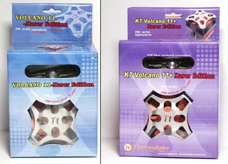 Упаковки Thermaltake Volcano 11 Xaser Edition (слева) и Thermaltake Volcano 11+ Xaser Edition (справа)