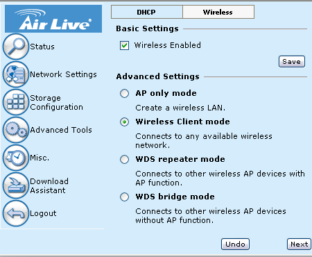 Меню AirLive WMU-6500FS