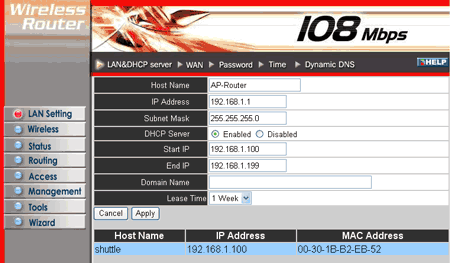Меню настройки Level One WBR-3405TX