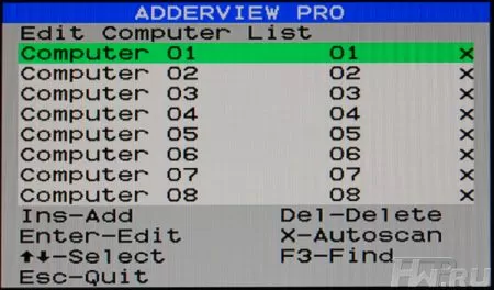 Меню AdderView AV8PRO-DVI