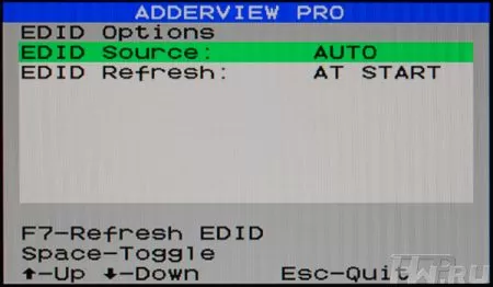 Меню AdderView AV8PRO-DVI