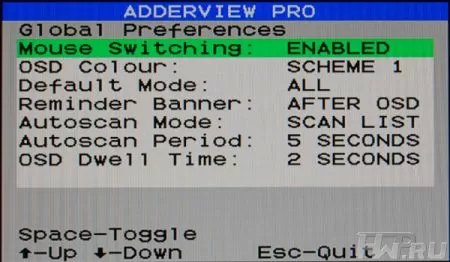 Меню AdderView AV8PRO-DVI