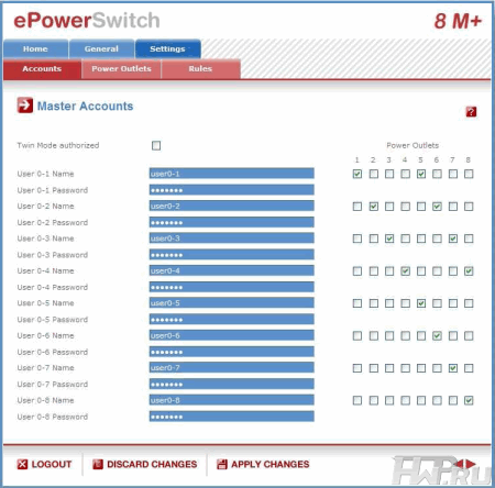 Интерфейс управления ePowerSwitch 8M+