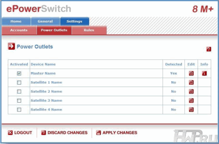 Интерфейс управления ePowerSwitch 8M+