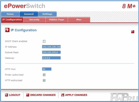 Интерфейс управления ePowerSwitch 8M+