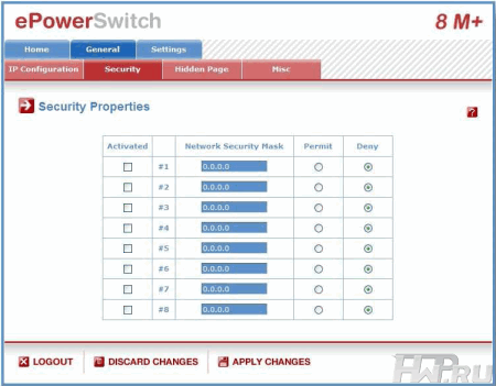 Интерфейс управления ePowerSwitch 8M+