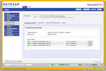 Меню файлового сервера (NAS) NetGear ReadyNAS Pro