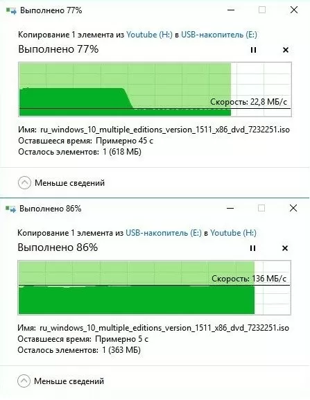 При копировании скорость падает до нуля. При копировании скорость падает до нуля