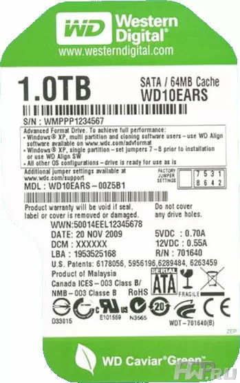 Маркировка жесткого диска с поддержкой Advanced Format