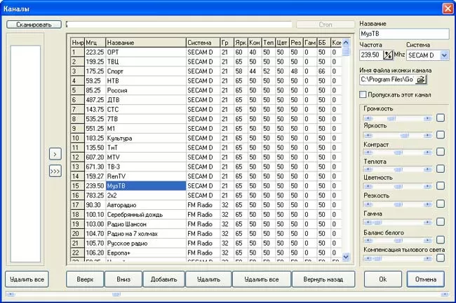 Поиск и сканирование каналов